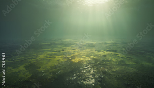Polluted oceans with dirty and murky green water. Generative AI.

 photo