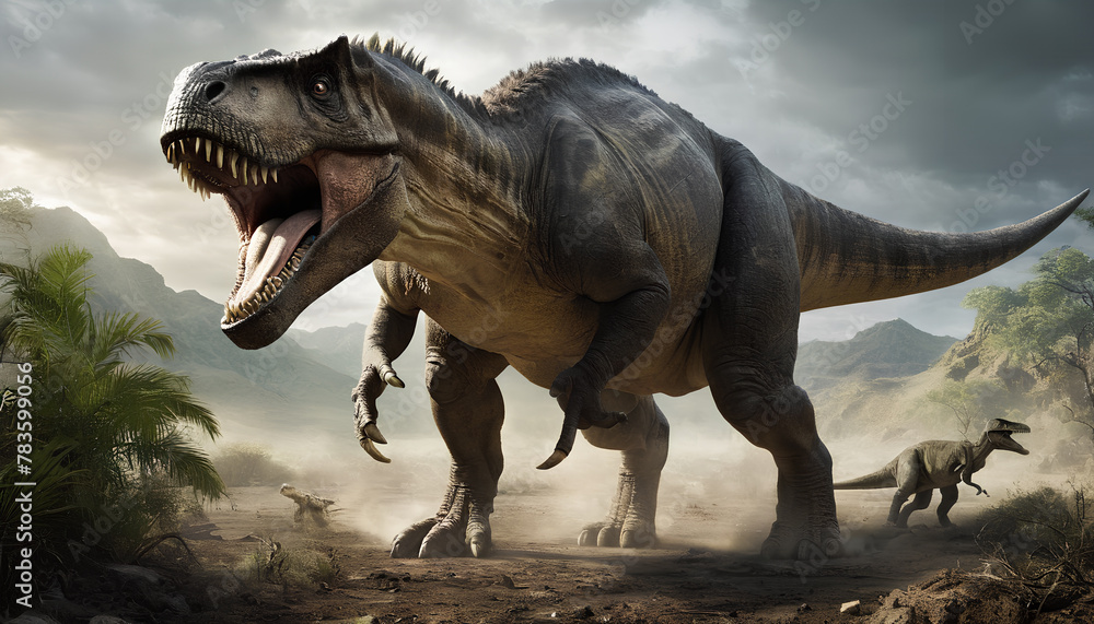 Fototapeta premium Great dinosaur. Dinosaur era. Menacing teeth. Generative AI.