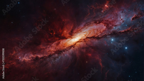 Abstract crimson galaxy sky, ablaze with cosmic energy. © xKas