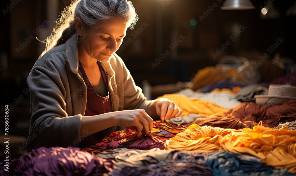 Woman Sewing Cloth