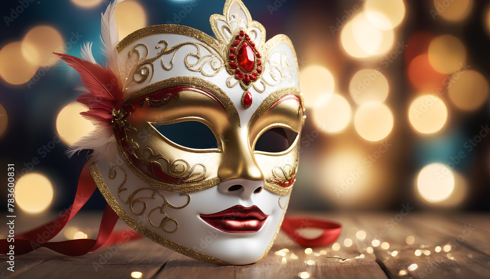 Carnival masks adorned with gold and gemstones. Generative AI.
Carnival masks adorned with gold and gemstones. Generative AI.