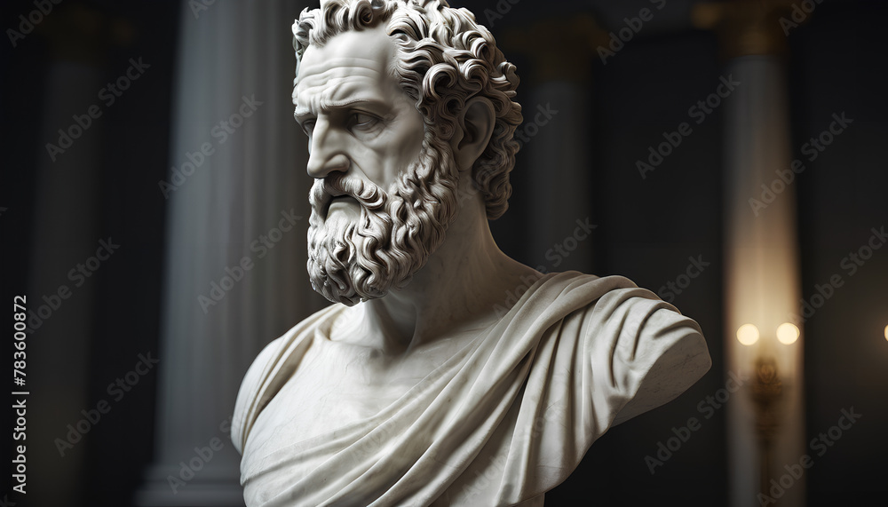 Statue of a great Greek warrior made of marble. Generative AI.
Statue of a great Greek warrior made of marble. Generative AI.