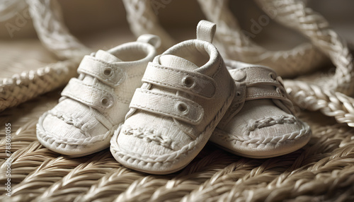 Baby shoes for a newborn. Birth. Generative AI.