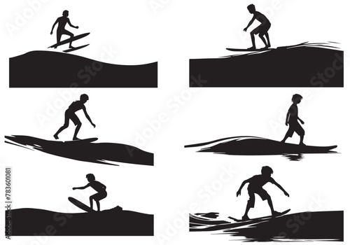 Photography silhouette surfing vector design bundle white background