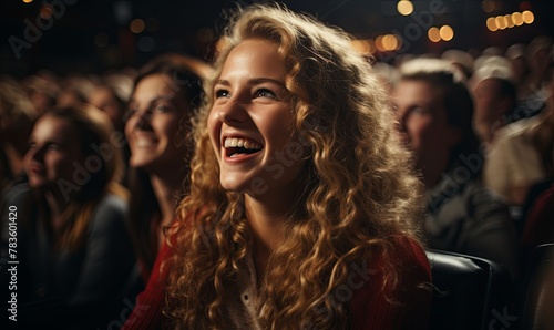 Woman Laughing in Crowd of People
