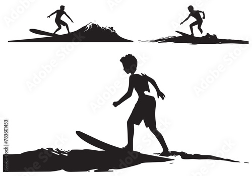 silhouette surfing vector design bundle white background