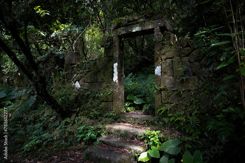 Abandoned old house nearby the historical trail  hidden in the forest  in Bengshankeng historical trail  New Taipei City  Taiwan.