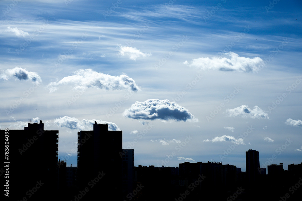 Fototapeta premium City silhouette against the blue sky and clouds. Cityscape silhouette