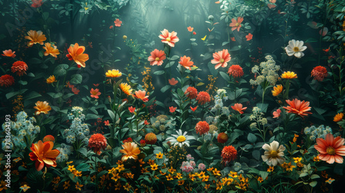 Ethereal Underwater Garden Blooming With Lush, Vibrant Flowers
