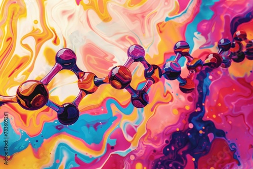 A detailed illustration of a molecule of Vitamin B12 with a vibrant photo