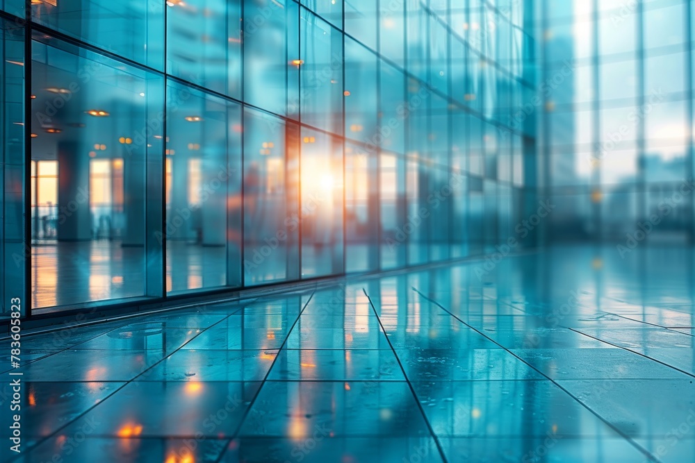 The image captures a modern building's glass facade reflecting the cityscape, with a focus on architecture and urban design The image captures a modern building's glass facade reflecting the cityscape, with a focus on architecture and urban design