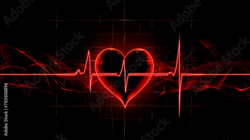 Cardiology heart, red pulse design, black background, health idea