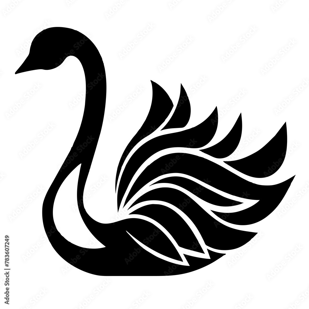 Black silhouette of a swan.vector art of a swan illustration isolated on white background Black silhouette of a swan.vector art of a swan illustration isolated on white background