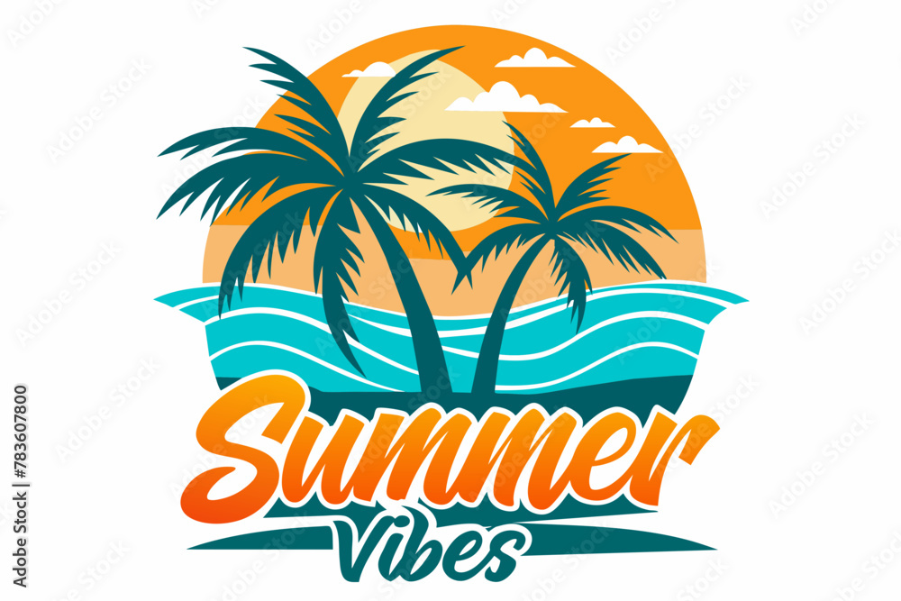 summer-vibes-hawaii-beach- sunset--t-shirt-design-vector illustration 