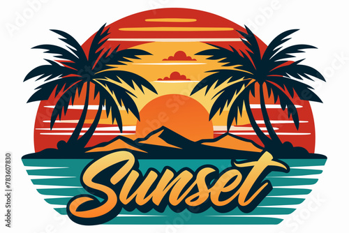 summer-vibes-hawaii-beach- sunset--t-shirt-design-vector illustration 