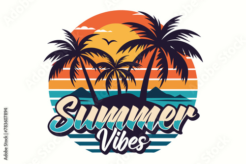 summer-vibes-hawaii-beach- sunset--t-shirt-design-vector illustration 