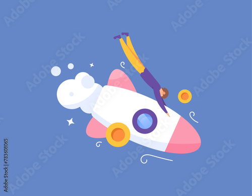 Businesses fail, bankrupt, revenues go into freefall. failure in business or entrepreneurship. problems and unsuccessfull. Illustration of a businessman with a falling rocket. illustration concept
