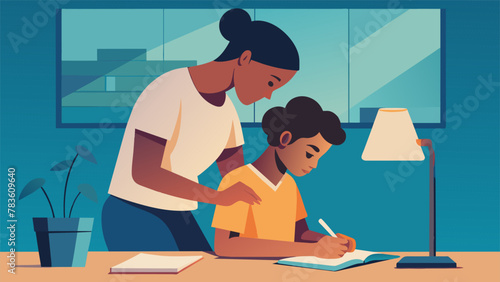 An image of a teenage boy helping his younger sister with her homework showcasing the bond between siblings.