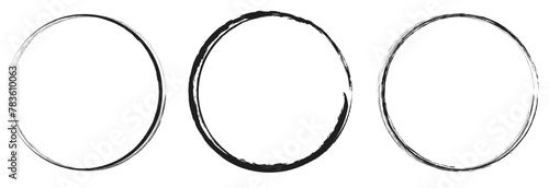 vector brush strokes circles of paint on white background. Ink hand drawn paint brush circle. Logo, label design element vector illustration. Black abstract circle. 
 photo