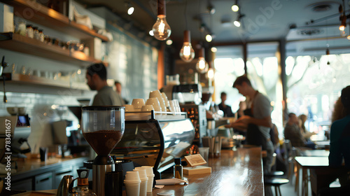 Cozy Coffee Shop Ambience, Soft Focus with Warm Glowing Lights © Nikka