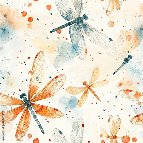 Seamless watercolor dragonflies  light and airy  nature s ballet. Seamless pattern  Fabric Pattern  Tumbler Wrap  Mug Wrap.