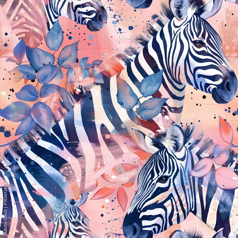 Obraz premium Seamless watercolor zebras, light and striking, wild stripes. Seamless pattern, Fabric Pattern, Tumbler Wrap, Mug Wrap.