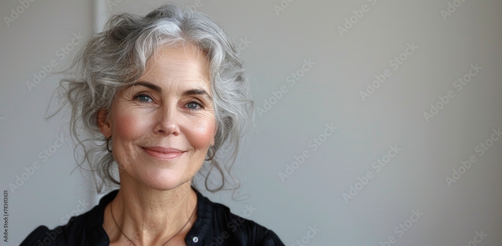 Elderly woman with grey hair in shirt