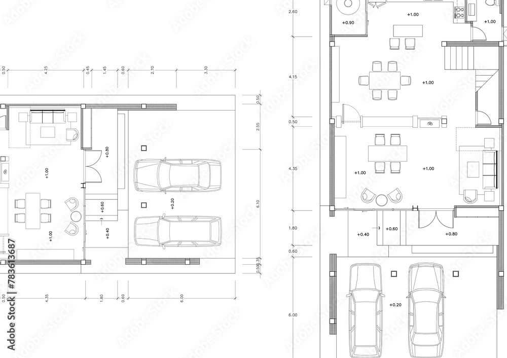 Floor plan designed building on the drawing. Floor plan designed building on the drawing.