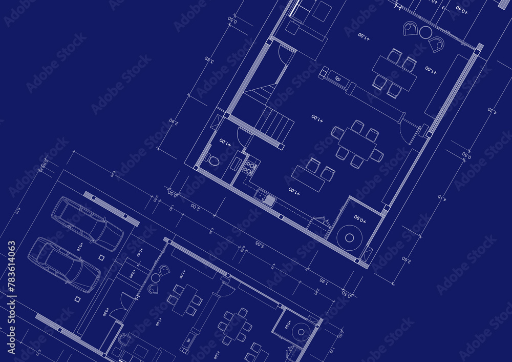 Floor plan designed building on the drawing. Floor plan designed building on the drawing.