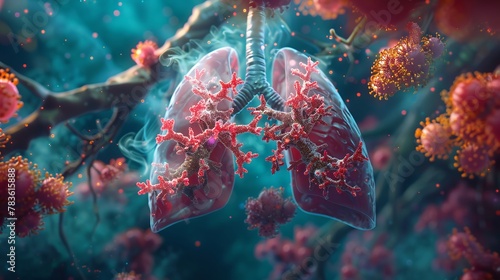 A microscopic battlefield TB bacteria invading lungs, with a highlight on the cure process A vivid reminder that curing is prevention