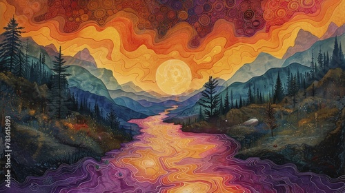 Psychedelic Pastel Rivers, Flowing Through the Landscape of Dreams.