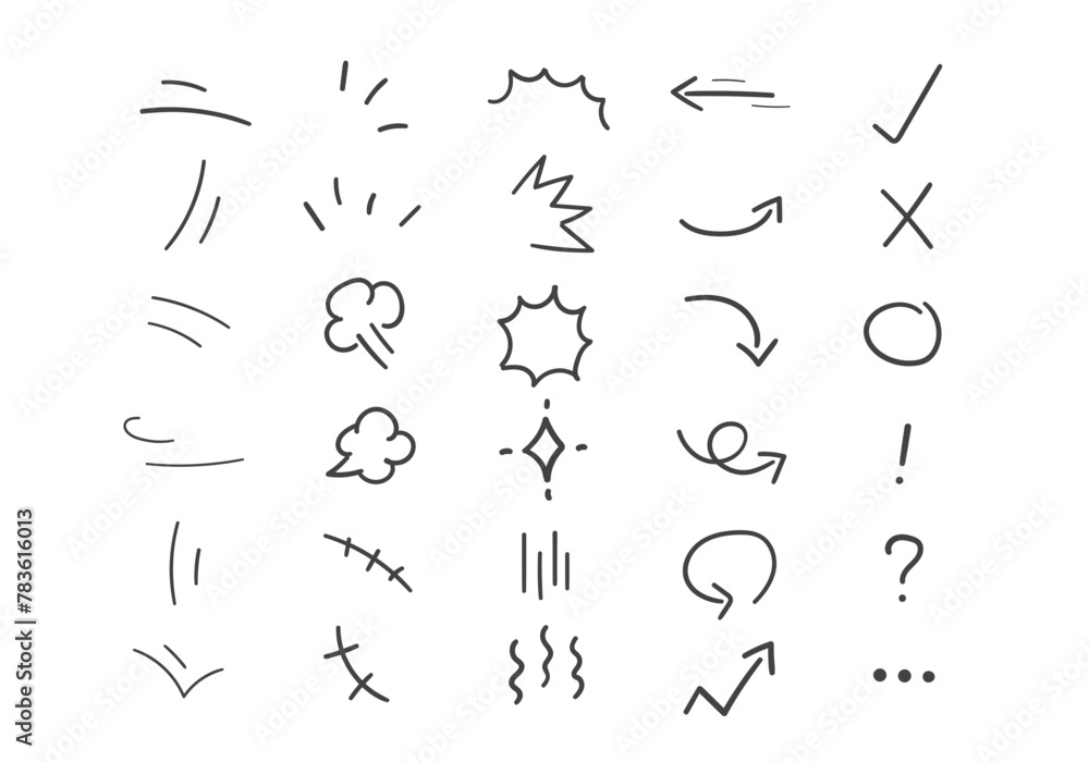 Vector set of hand-drawn cartoony expression sign doodle line stroke. Vector set of hand-drawn cartoony expression sign doodle line stroke.
