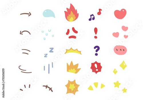 Vector set of hand-drawn cartoony expression sign doodle.