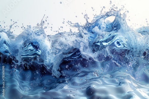 High-resolution capture of dynamic blue waves and water splashes, embodying fluidity and motion