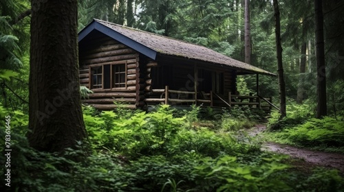 Wood cabin nestled forest