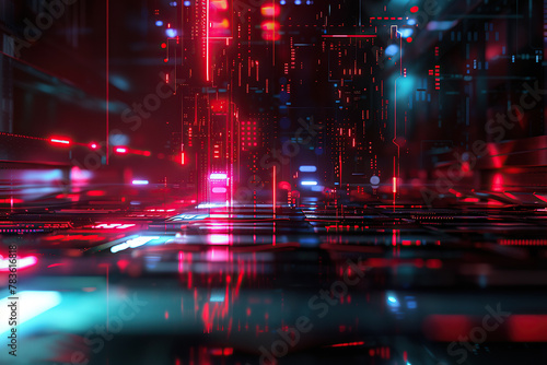 horizontal illustration of an abstract futuristic technology background concept, with led lights and connections © AlfredoGiordano