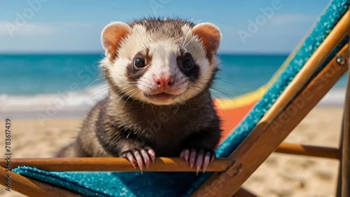 cute funny cartoon ferret on the beach photo