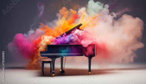 The piano is smoking with multi-colored smoke © terra.incognita