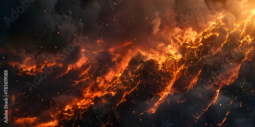 Intense flames peak through of fire's destructive power - Ai Generated photo
