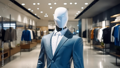 Mannequin in men's cashmere business suit in atelier shop photo