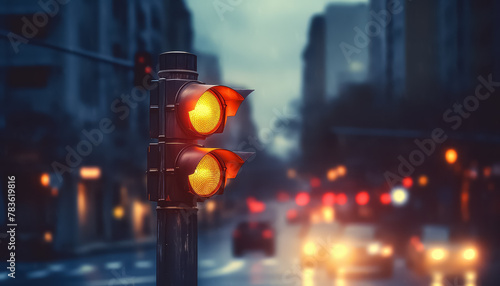 Broken traffic light lights on red lights photo