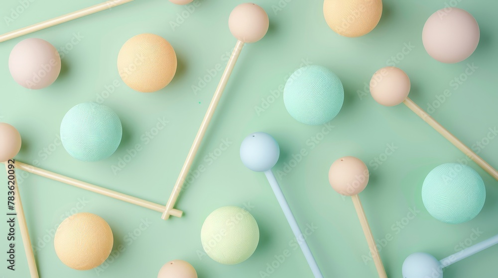 Polo mallets and balls in a pastel color palette   AI generated illustration