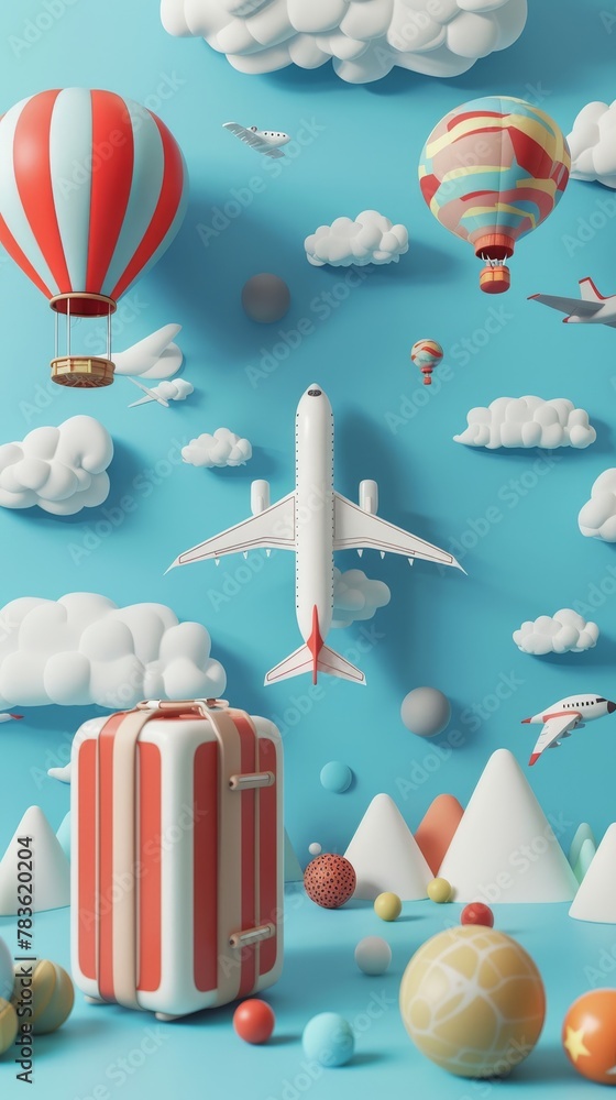 Quirky and imaginative 3d renderings of travel motifs in flight 3d style isolated flying objects memphis style 3d render AI generated illustration Quirky and imaginative 3d renderings of travel motifs in flight 3d style isolated flying objects memphis style 3d render AI generated illustration