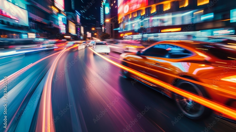 Racing cars zooming past in a vibrant scene AI generated illustration Racing cars zooming past in a vibrant scene AI generated illustration