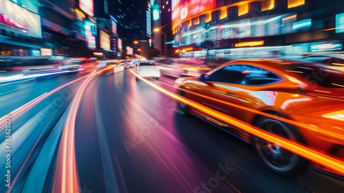 Racing cars zooming past in a vibrant scene AI generated illustration