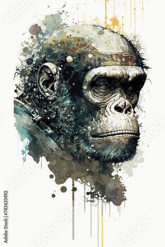 Chimpanzee Design In Watercolor Style. Wildlife Ape In Nature.