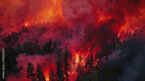 Massive forest fire smoke filling sky