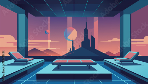 In the futuristic lounge gravity was an afterthought as travelers lounged on hovering daybeds surrounded by shifting holographic projections of