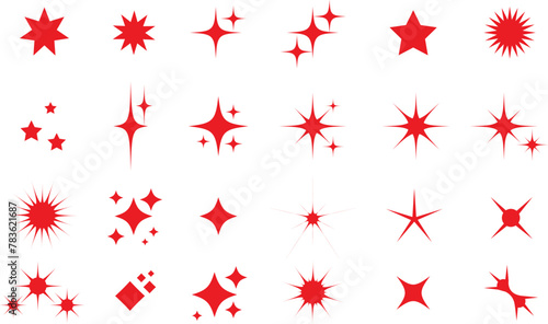 Retro futuristic sparkle icons collection. Set of star shapes. Abstract cool effect sign vector design. Templates for design, posters, projects, banners, logo, and business cards.