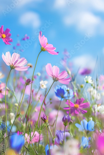 Summer Flowers Close-Up in bright colors beneath blue sky © Manuel